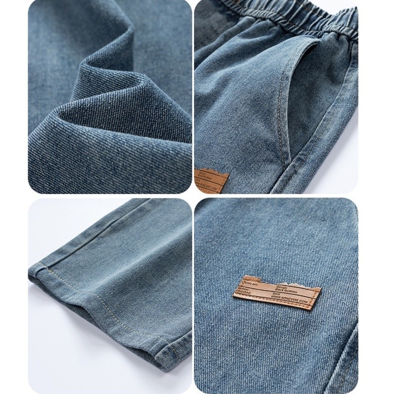 Fancy Fashion กางเกงยีนส์ยาวชาย ทรงกระบอกเอวสูง ใส่สบาย เอวยางยืด ปรับเอวด้วยเชือก เท่ๆเข้ากับทุกแนว - รูปที่ 6