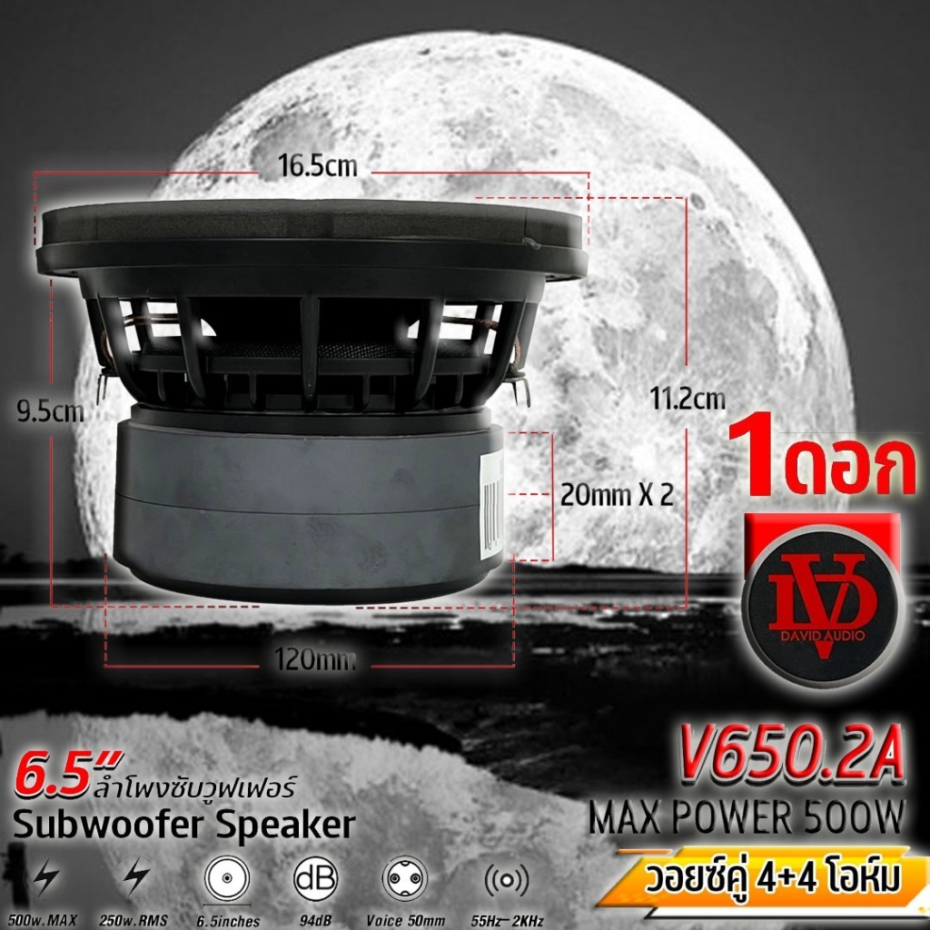 ซับ 6นิ้ว โครงหล่อ แม่เหล็ก 120x20 มิล 2ก้อน DAVID AUDIO รุ่น V650.2A และ รุ่น V650.2B (ราคา/1ดอก) พ