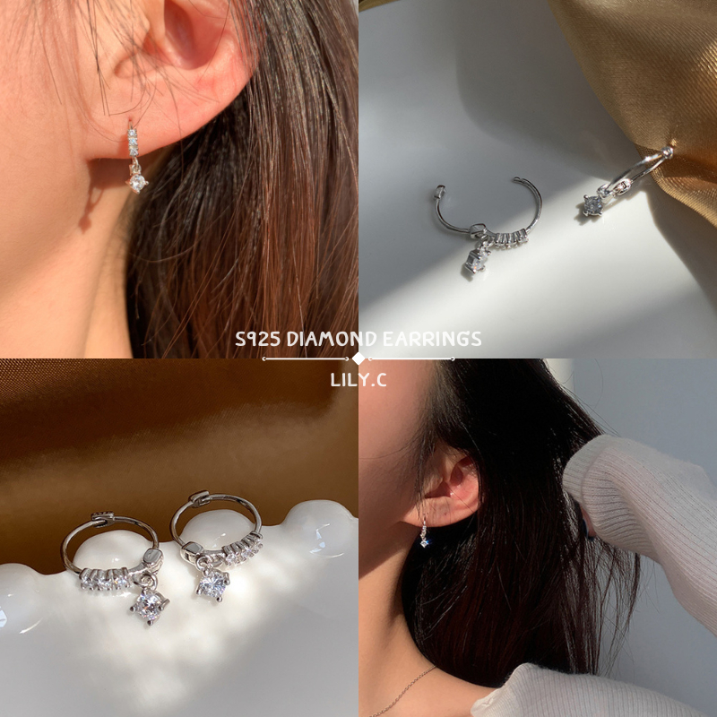 ✅พร้อมส่ง🔥 LILY.C ต่างหูห่วงเงิน S925 ประดับเพชร หรูหรา 925 sterling silver diamond earrings