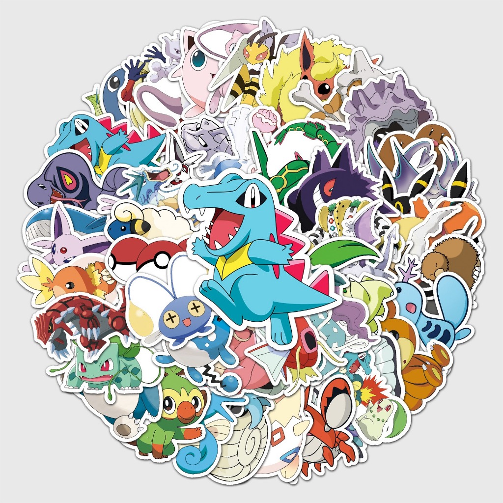 ✨พร้อมส่ง✨ลายการ์ตูนอะนิเมะ New pokemon 50แผ่น Sticker กันน้ำ สติ๊กเกอร์ ใช้ซ้ำไ