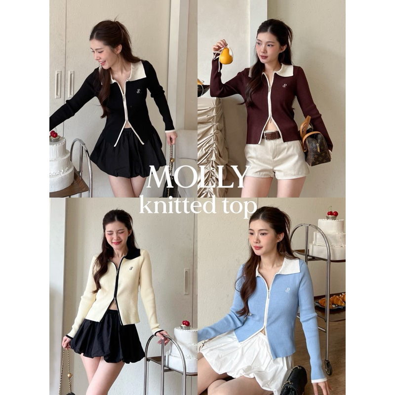 (เหลือ 502.- เก็บโค้ด “ร้านโค้ดคุ้ม 15%” ) SHOP.POPO-Molly knitted top เสื้อแขนยาวผ้า knitted two way zip