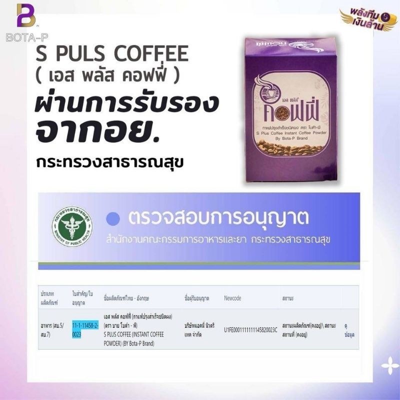S Plus Coffee Bota p 204g(17ซอง) กาแฟเอสพลัส เอส พลัส คอฟฟี่ กาแฟโบต้าพี