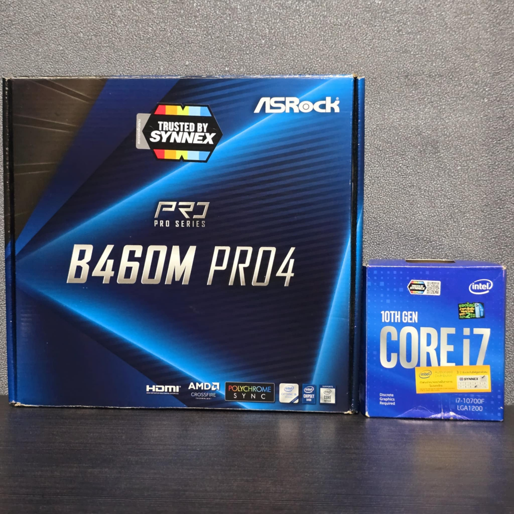 CPU INTEL CORE I7 10700F 16C/24T + ASROCK B460M PRO4 (DDR4) (LGA 1200) (M-ATX) มือ2 (ครบกล่อง) ประกั