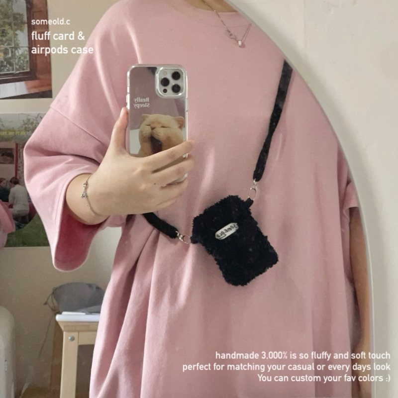 Airpods and cards case กระเป๋ามินินุ่มฟู ใส่เงิน แอร์พอด ใส่การ์ด พร้อมสายสะพาย