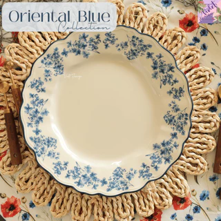 Violet Flamingo จานชามเซรามิครุ่น Oriental Blue จานสีขาวน้ำเงินลายดอกไม้ สไตล์ตะวันออกผสมวินเทจ เข้าไมโครเวฟได้