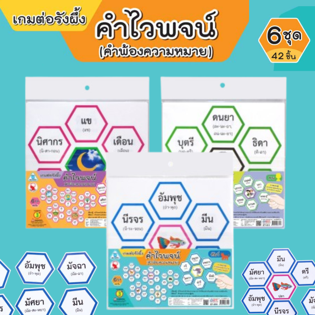OST เกมต่อรังผึ้ง ชุดคำไวพจน์ คำพ้องความหมาย เล่นจับกลุ่มคำพ้องความหมาย บัตรพลาสติก 0.5 มม.