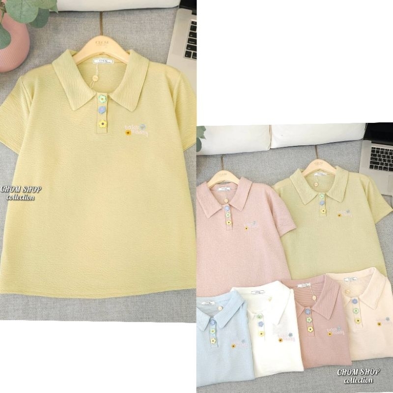 เสื้อยืดคอบัวกระดุมหน้า​ CHOM​ อก​42​ นิ้ว​ยาว​24นิ้ว​ ราคา​ 199บาท