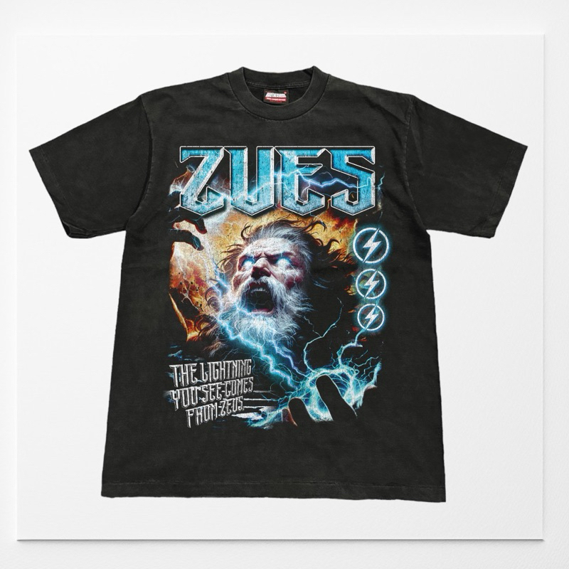 เสื้อยืดคอฟิต รุ่น Zues สีเฟดดำ/สีดำ