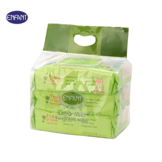ENFANT (อองฟองต์) Extra Mild Face & Body Wipes ผ้าเช็ดทำความสะอาดแบบเปียก สูตรน้ำแร่บริสุทธิ์ 1แพ็ค/3ห่อ 60แผ่น/ห่อ