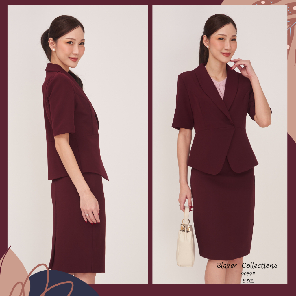 Laboratory 9059# เสื้อสูทปกมนแขนสามส่วน สูทเทียมมีซับใน เสริมฟองน้ำบ่า ไซส์ XS-XL