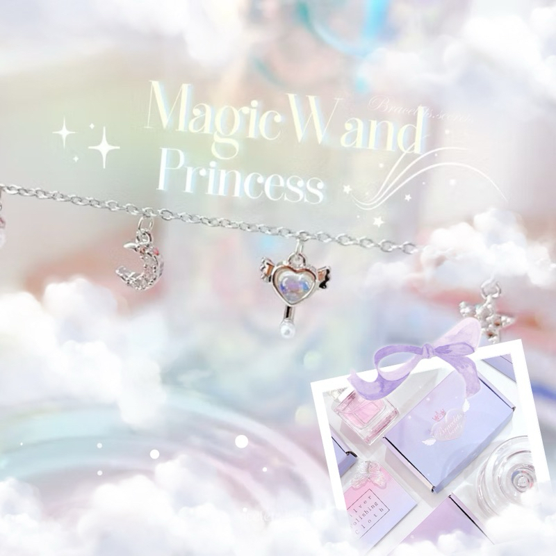🩷ลด 80.-🩵โค้ดหน้าร้าน ⛲️ พร้อมส่ง 💒  สร้อยข้อมือชุบเงินแท้  𝑀𝒶𝑔𝒾𝒸 𝒲𝒶𝓃𝒹 สร้อย หัวใจ คฑา สร้อยคอ (139)