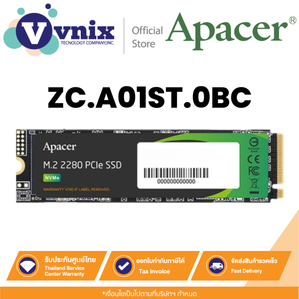 APACER 512GB SSD M.2 PCIe APACER AS2280 (AP512GAS2280Q4L-1) รับประกัน 3 ปี  By Vnix Group