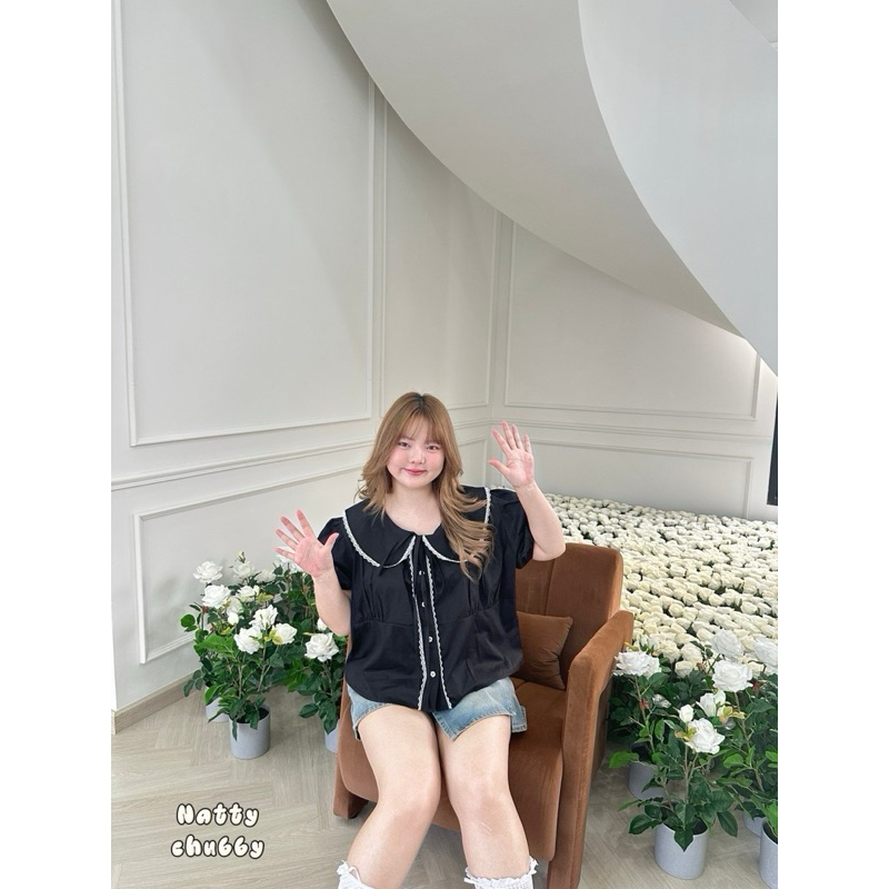 NC เสื้อครอปคอบัว แต่งลูกไม้รอบตัว น่ารักมาก ไซส์ใหญ่ รูปที่ 3