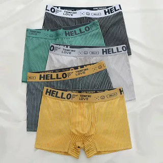 กางเกงในผู้ชาย HELLO boxer ผู้ชาย ลายทาง ตัวอักษร สวมใส่สบาย ราคาถูก ทนทาน ไซซ์ใหญ่ กางเกงในผู้ชาย