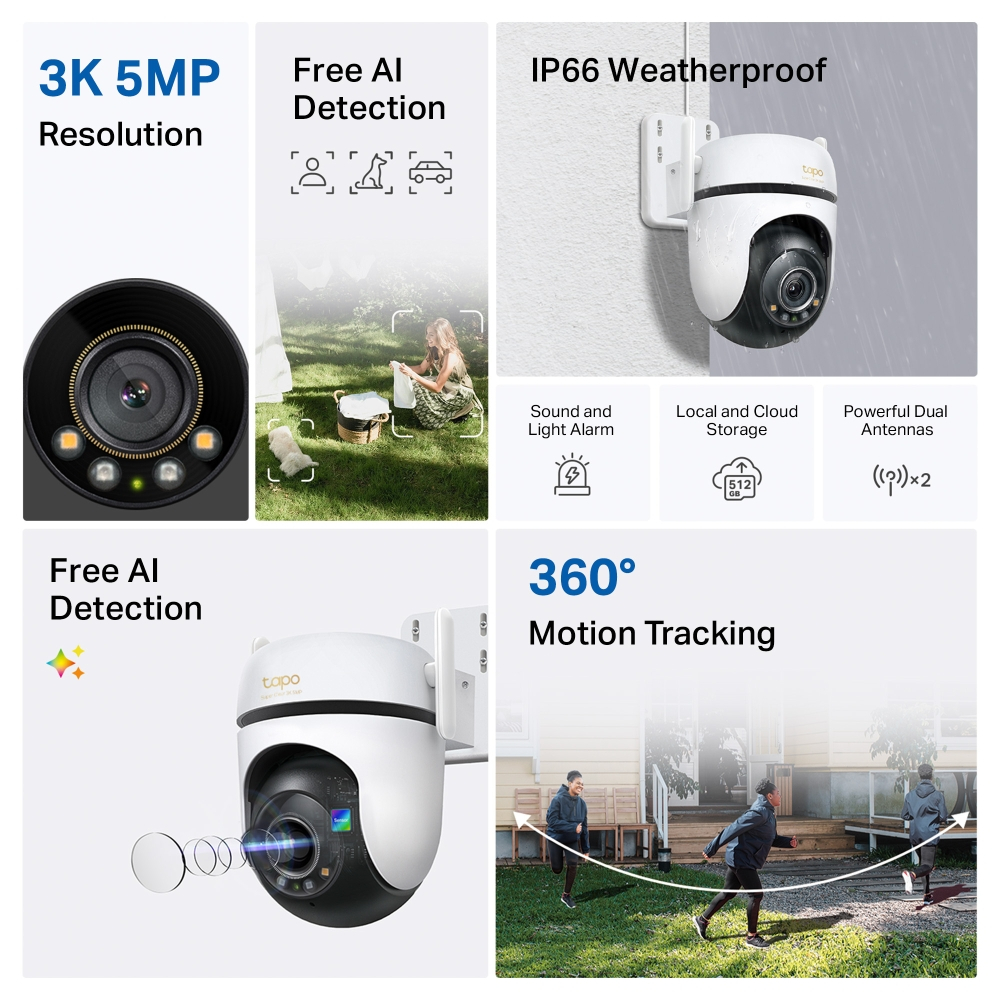 TP-Link กล้องวงจรปิด Outdoor Pan/Tilt Wi-Fi 5MP PoE พูดคุยโต้ตอบได้ รุ่น Tapo C530WS
