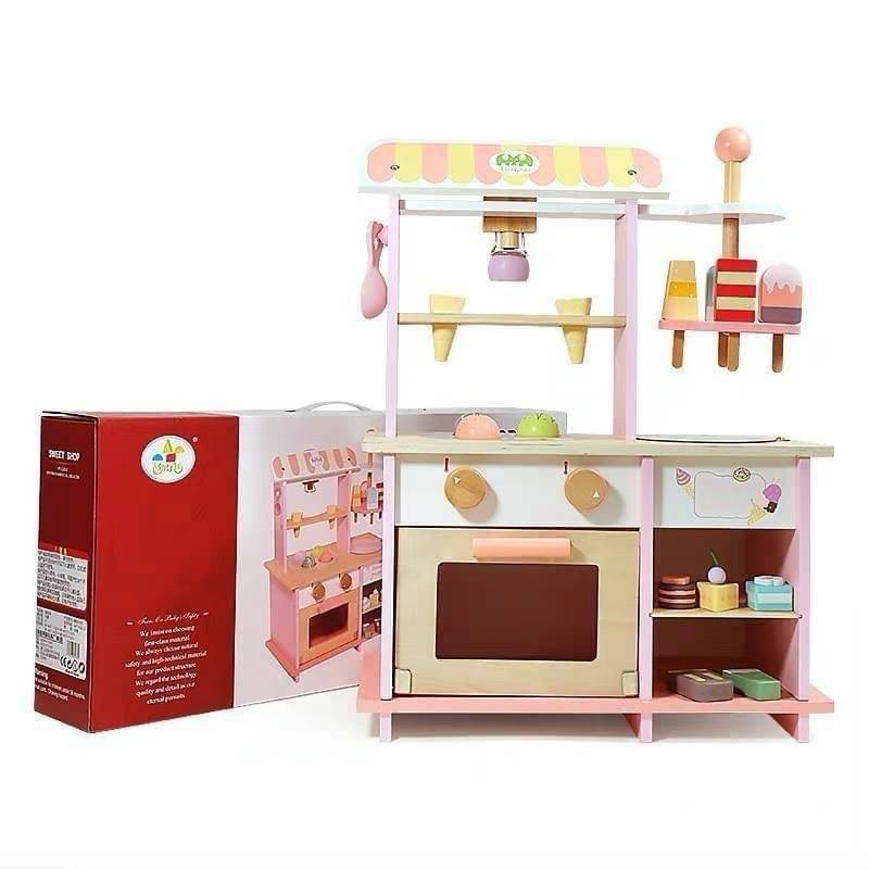 พร้อมส่ง เคาท์เตอร์ไม้ ร้านขายไอศกรีมสีชมพู