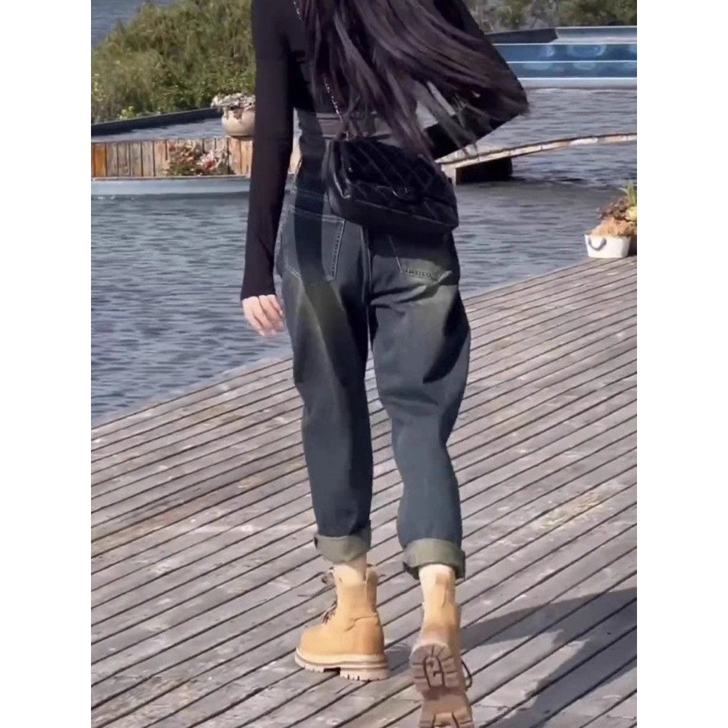 กางเกงยีนส์ฮาเร็ม S-10XL กางเกงยีนส์ขายาว เอวสูงทรงหลวม พลัสไซส์ - รูปที่ 3