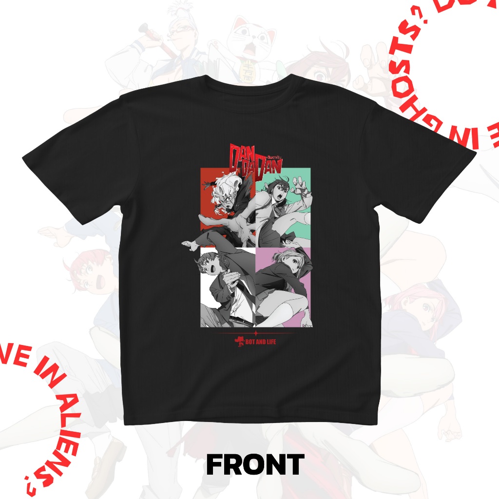 เสื้อยืด เสื้ออนิเมะ ดันดาดัน ลิขสิทธิ์แท้ Bot and Life x DAN DA DAN T-shirt 4 Characters  สี ดำ