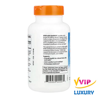 exp12/2026 Doctor's Best MSM with OptiMSM 1,500 mg 120 Tablets บำรุงข้อเข่าเสื่อม