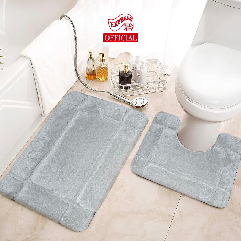 EXPRESS CARPET พรมห้องน้ำ2ชิ้น 45x70cm+ตัวU50x60cm พรมเช็ดเท้าหนานุ่ม พรมชักโครก มีกันลื่น ซักได้