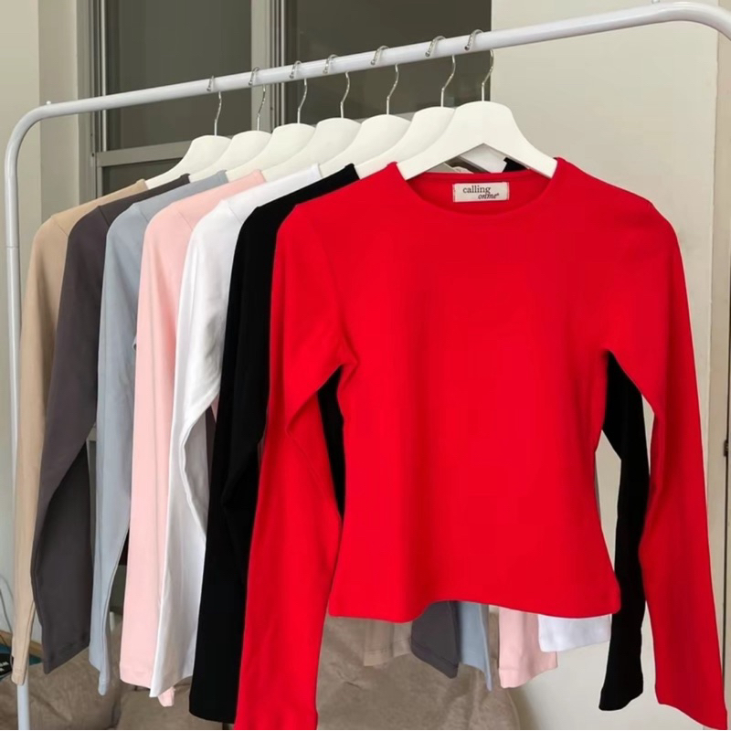 ส่งต่อ calling on me รุ่น  long sleeve top เสื้อแขนยาว ผ้ายืด สีแดง