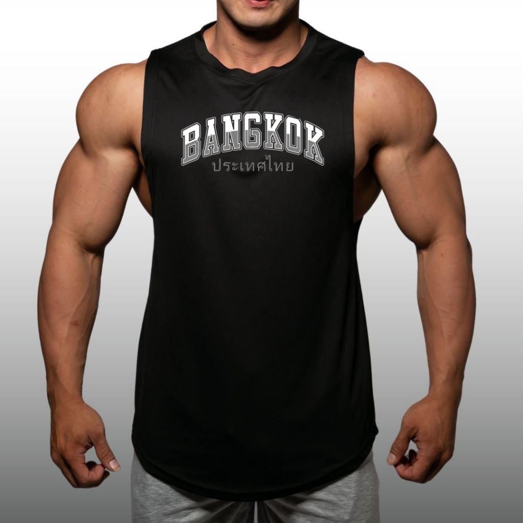 BANGKOK ประเทศไทย เสื้อแขนกุดเว้าแขนกว้าง Drop Arm Sleeveless Muscle Shirt