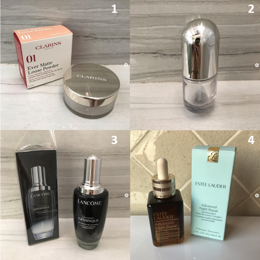 กระปุกแป้ง กระปุกเปล่า พร้อม กล่อง แบรนด์ Clarins และ ขวด แบรนด์ IPSA , LANCOME ของแท้ สภาพสวย ใส่คร