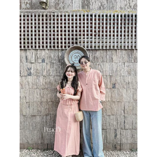 PEACH-รหัสPF2 Couple outfits เนื้อผ้าฝ้ายกดแยกชิ้น แม่กำปอง