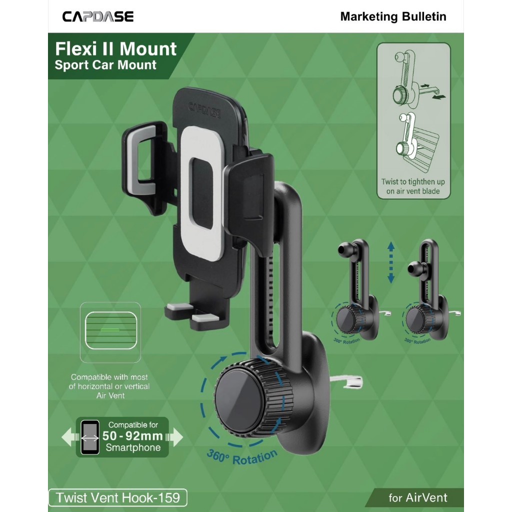 CAPDASE FLEXI II Sport Car Mount / รุ่น TWIST VENT HOOK-159 / ที่จับโทรศัพท์มือถือในรถแบบหนีบ สำหรับช่องแอร์