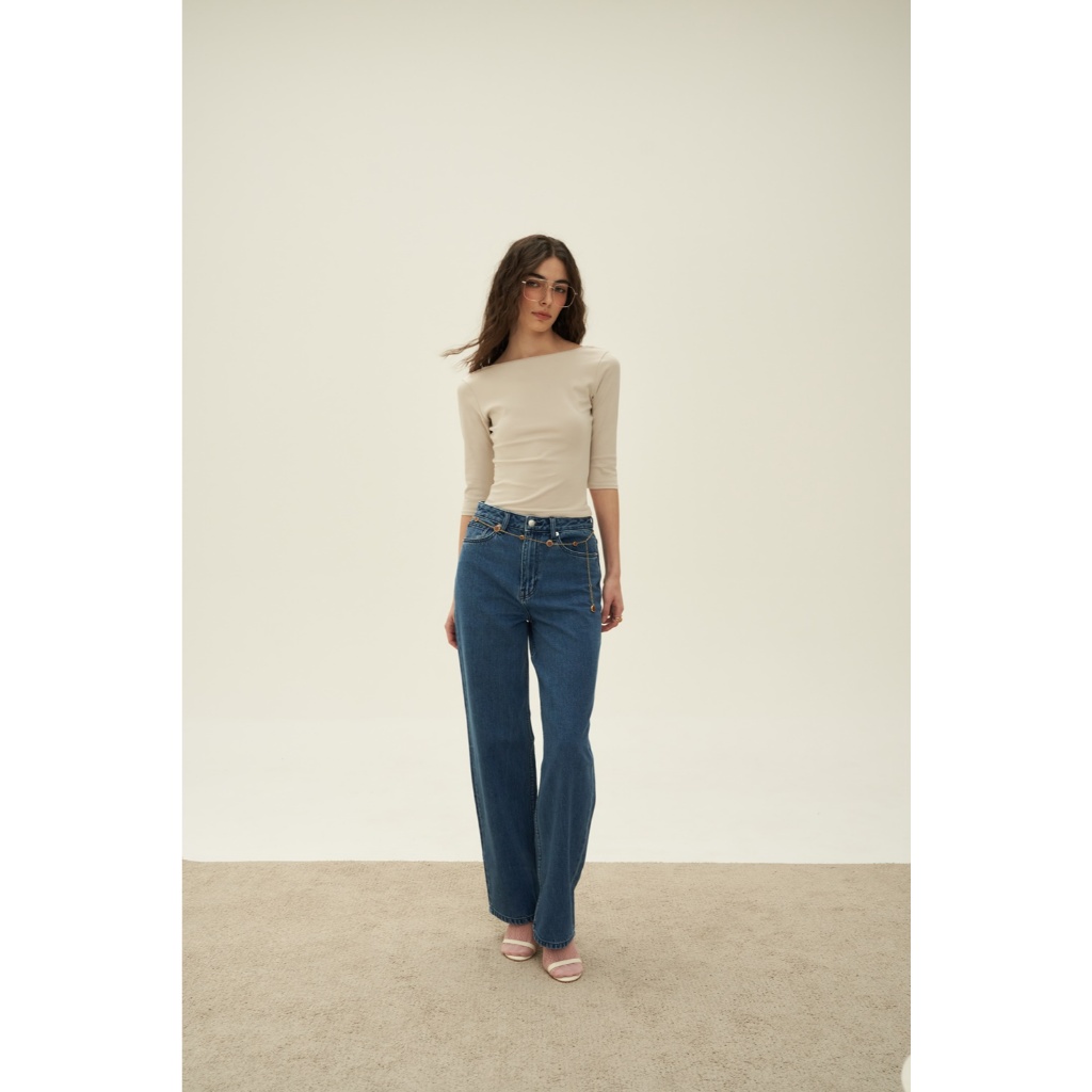 TRES Made 100% Cotton กางเกงยีนส์ทรงกว้างขาตรง Loose Straight Jeans