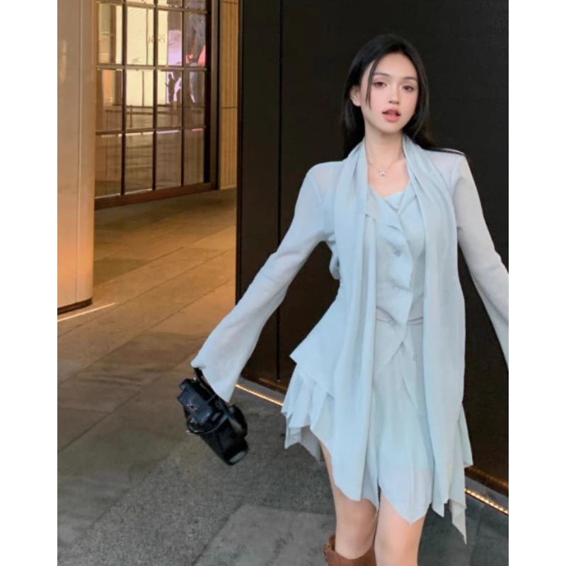 ชุดเซ็ทน่ารัก 3 ชิ้น เสื้อ+สายเดียว+กระโปรง นำเข้าสไตล์เกาหลี