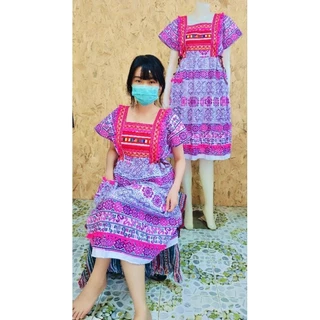 เดรสผ้าฝ้ายผูกข้าง เดรสทรงเกาหลีผ้าพื้นเมืองราคาถูก150฿
