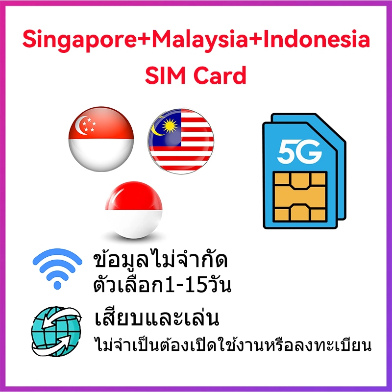 【Singapore+Malaysia+Thailand+Indonesia SIM Card】4G/5G Unlimited Data ข้อมูลไม่จำกัด【1-15วันครับ】