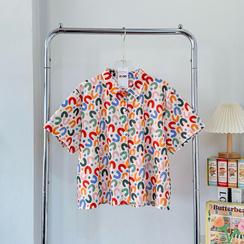 เสื้อเชิ้ตปกจิ๋ว ผ้าคอตตอนพิมลายน่ารักๆ โอเวอร์ไซส์
