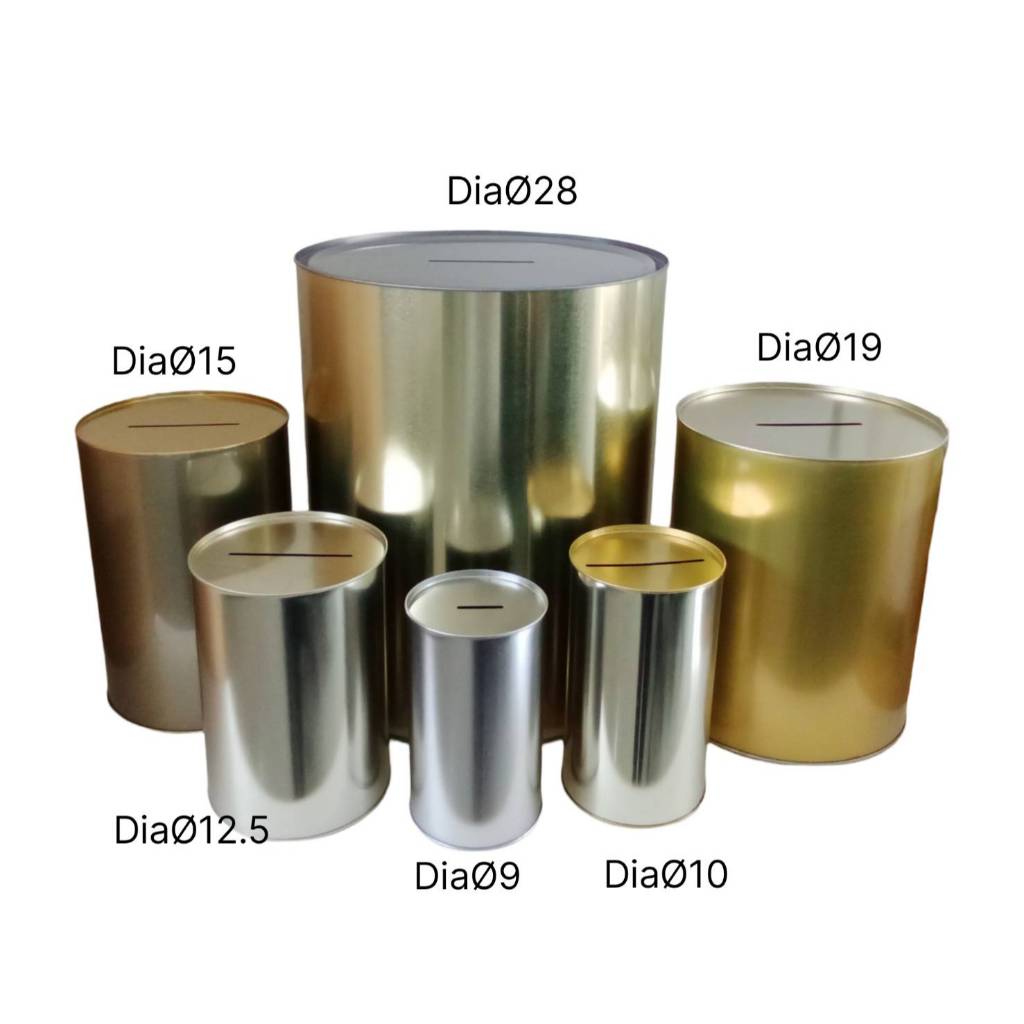 กระปุกออมสินยอดนิยม กระปุกออมสินปี๊บทรงกลมสีทอง เปิดฝาไม่ได้