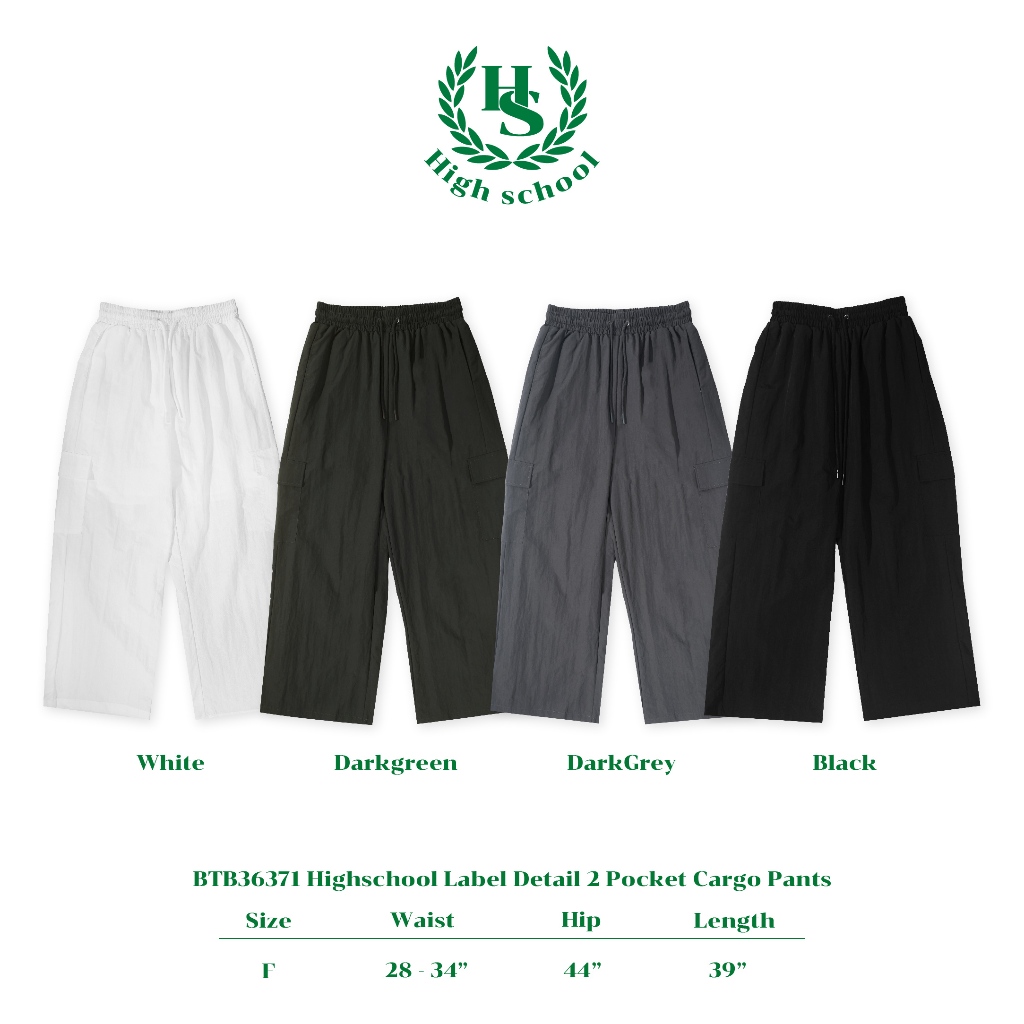 Highschool - BTB36371 กางเกงขายาวคาร์โก้ 2กระเป๋า highschool label