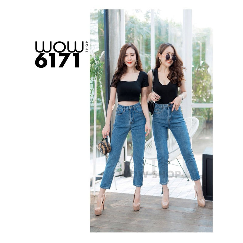 มีไซส์ S-XXL📍WOW6171 ทรงบอย ผ้ายีนส์ยืดผสม เก็บทรงเก็บหุ่น - รูปที่ 3