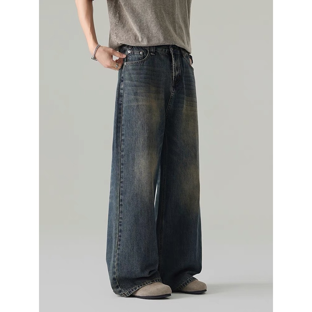 Baggy Jeans 10 สี กางเกงยีนส์ผู้ชายขากว้าง ไซลินไดรต์ พอดี คอปกปานกลางพอดีเก็บอย่างดี - 1