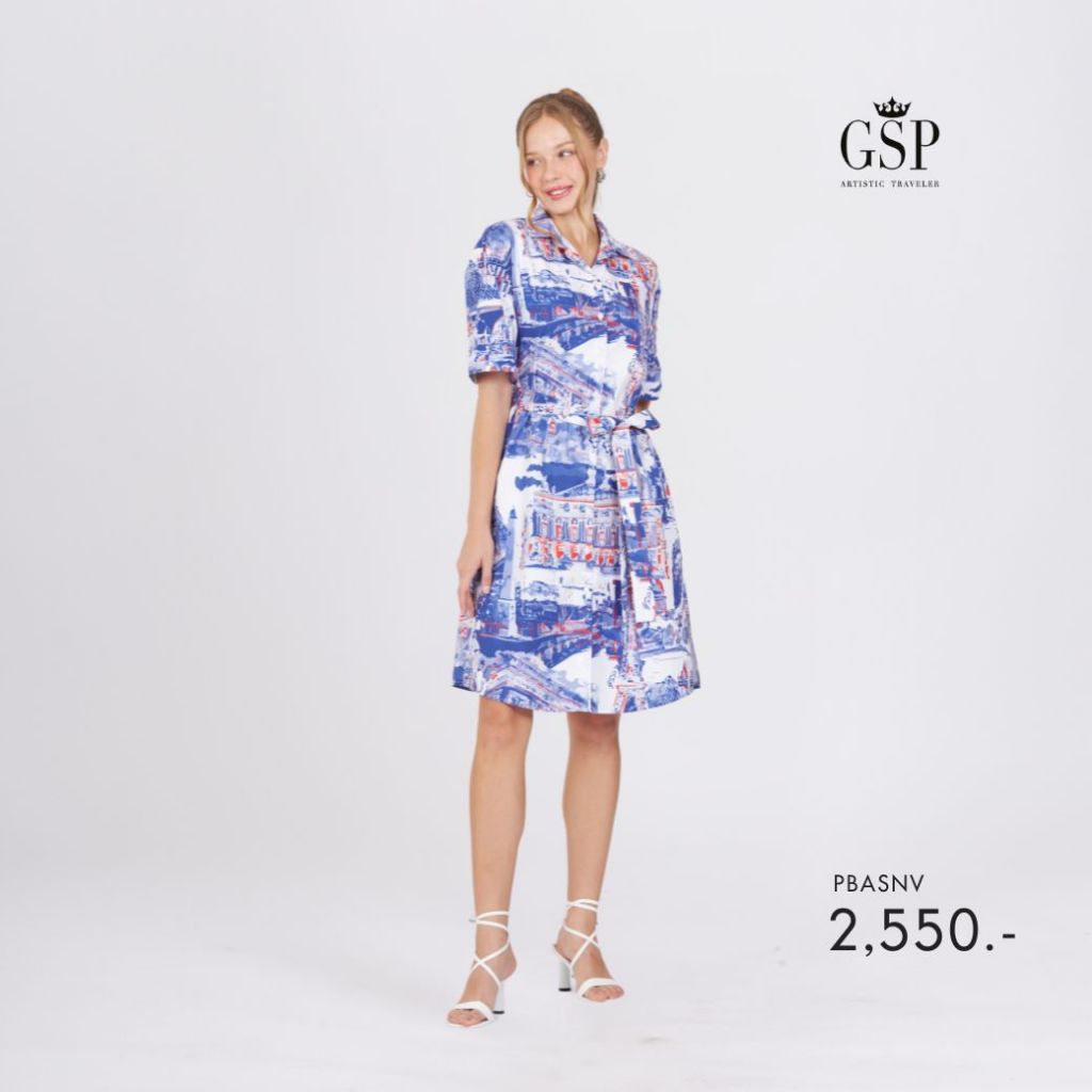 GSP Dress Postcard เดรส ทรงหลวม สีน้ำเงิน ขาว แดง PBASNV