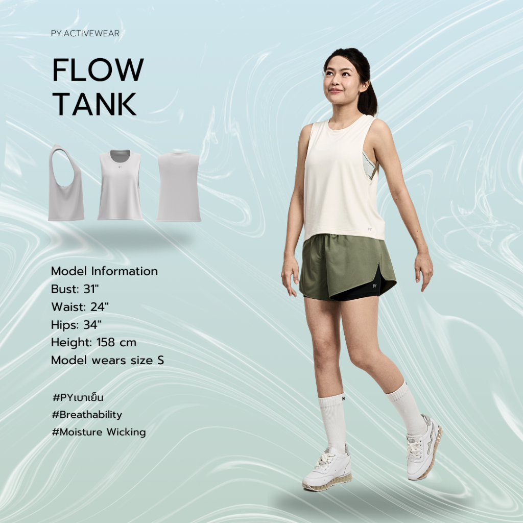 PY เสื้อกล้ามออกกำลังกายผู้หญิงเเบบหลวม เนื้อผ้าบางเบา นุ่มสบายต่อผิวหนัง ระบายอากาศ  รุ่น TANK TOP