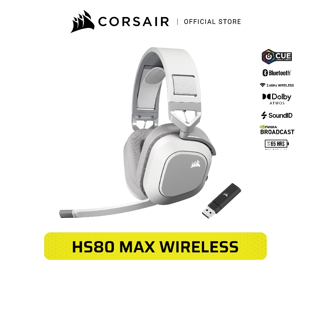 CORSAIR HEADSET HS80 MAX WIRELESS Gaming Headset, White - หูฟังเกมมิ่งไร้สาย รองรับ Bluetooth