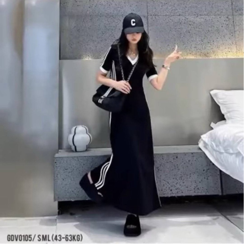 Adidasเดรสยาวทรงตรงๆปักโลโก้รุ่นนี้ผ้ายืดนิ่มใส่สบาย