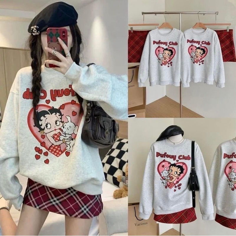 ชุดเซ็ท 2 ชิ้น เสื้อลายเบตตี้แขนยาว กระโปรงทรงเอลายสก็อต เอวสม็อค พร้อมส่งงานน่ารักสุดๆ