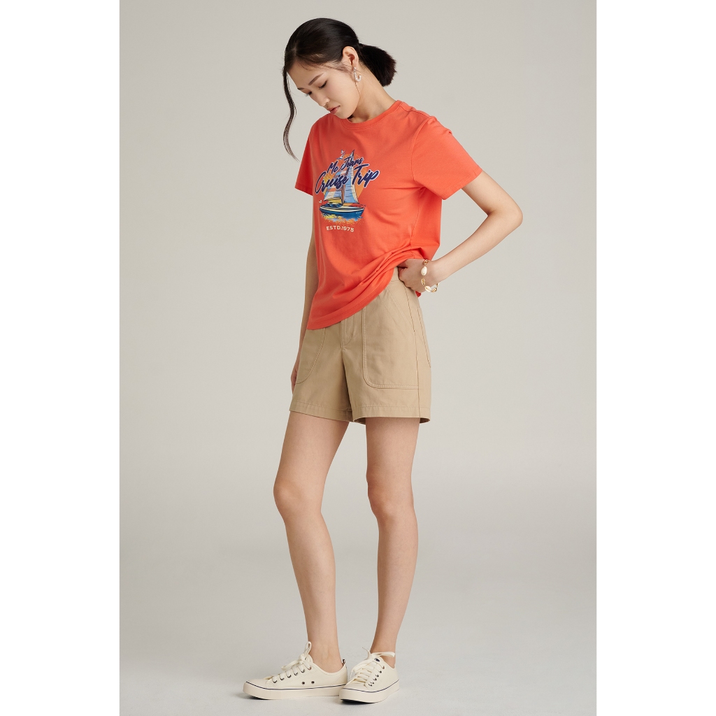Mc jeans เสื้อยืดแขนสั้นผู้หญิง คอกลม สีส้ม MTTZ923