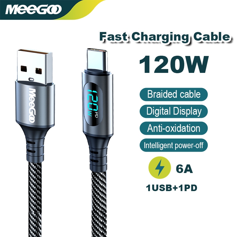 MeeGoo สายชาร์จเร็ว 6A 120W USB เป็น Type C สายเคเบิล จอแสดงผลดิจิตอล สําหรับโทรศัพท์ Type C