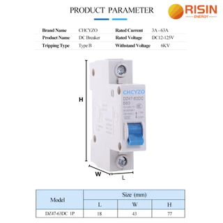 เบรกเกอร์ DC มอเตอร์ไซค์ไฟฟ้า โซล่าเซลล์ สวิทช์แบตเตอรี่ Type B Circuit Breaker DC1P B50A-B200A 12-125V