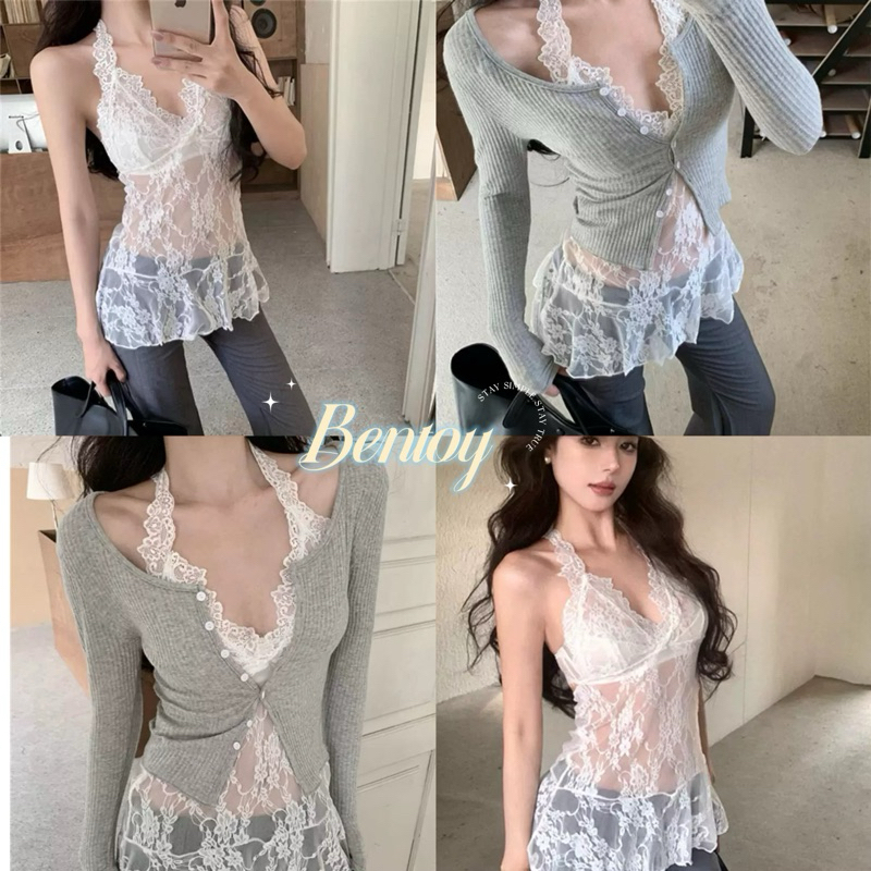Bentoy(bratop2038/2036）เสื้อสายเดี่ยวคล้องคอลายลูกไม้ สุดเซ็กซี่ โชว์หุ่นแซ่บสุดมั่นใจ