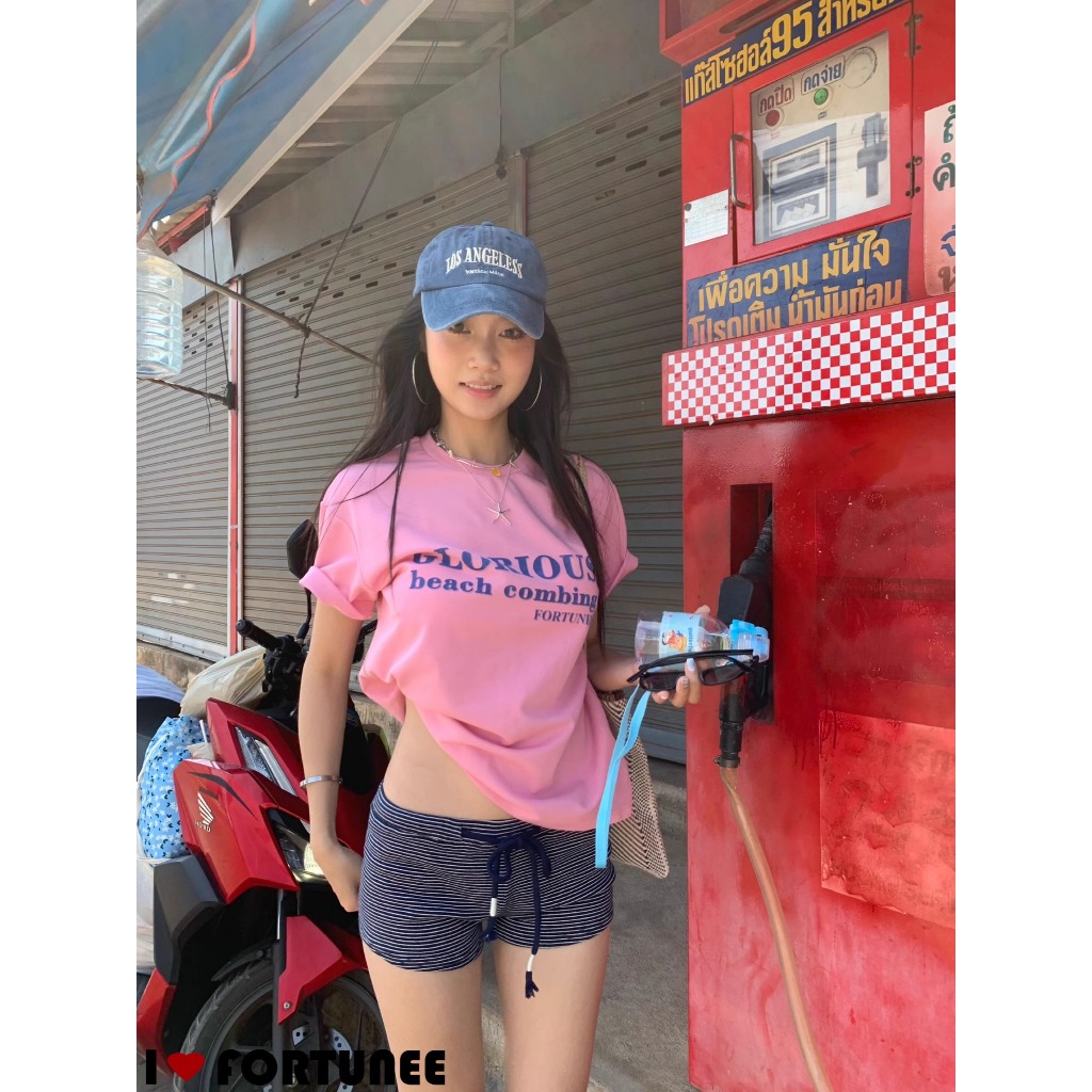 Fortunee เสื้อยืดแขนสั้นพิมพ์ลายตัวอักษร สีชมพู สำหรับผู้หญิง รุ่นใหม่ สไตล์เกาหลี ลำลองหลวม ใส่แมทช์ง่าย