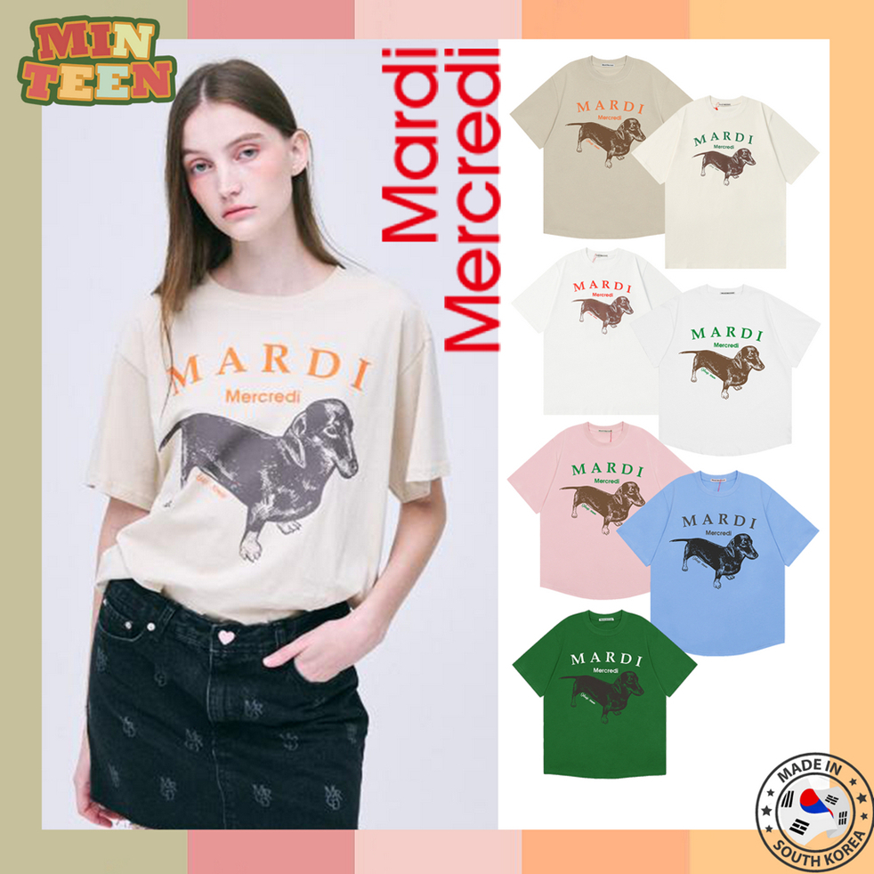 [จัดส่งภายใน 24 ชั่วโมง] ฟรีไซส์ Mardi Mercredi TSHIRT DDANJI pink green mi ผู้หญิง ดัชชุนด์ นำเข้าจากเกาหลี ของแท้