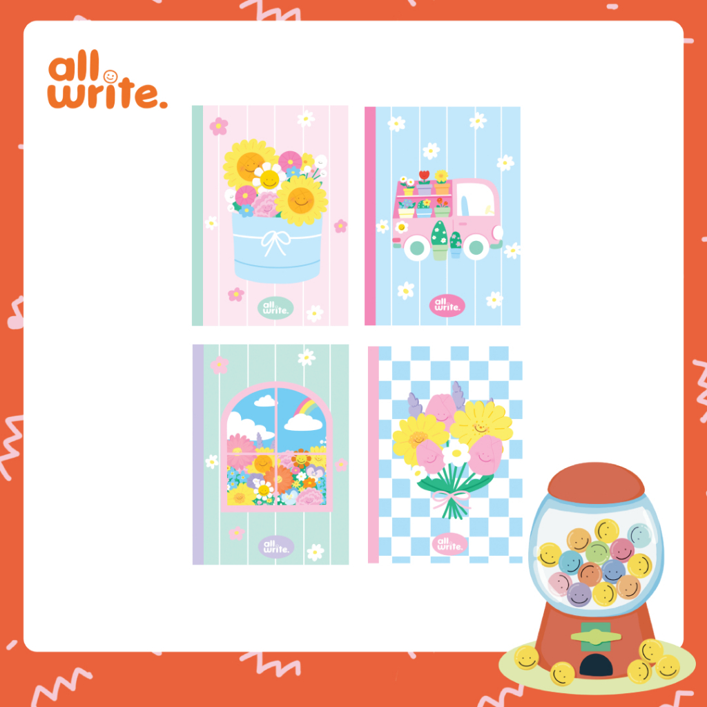 Allwrite สมุดโน๊ต สมุดจดบันทึก A6 ลายสุดน่ารัก มี 4 แบบ กระดาษถนอมสายตา มีเส้น AW334